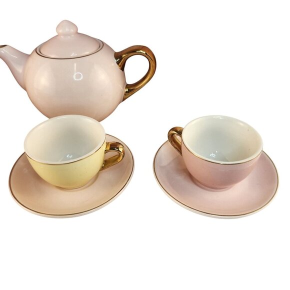 FAO Schwarz Hand-Glazed Ceramic Childs Tea Party Set - 10pc Pastel colors. - Picture 11 of 14